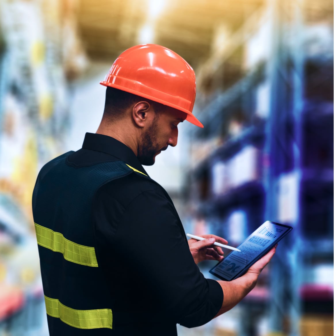 worker looking at a tablet